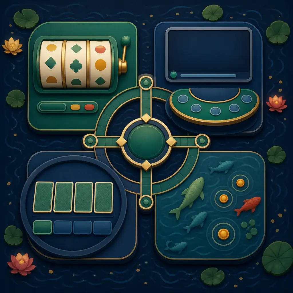 k444 Games-এর Slots, Live, Card ও Fishing চার বিভাগের মানচিত্র